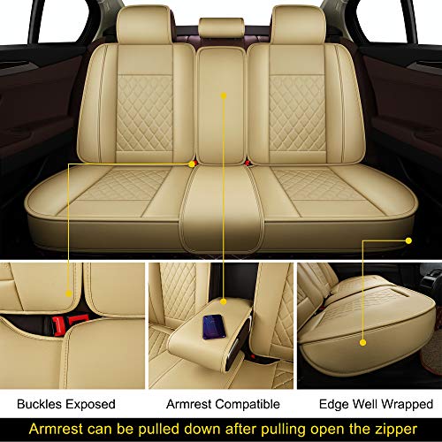 LUCKYMAN CLUB Beige Car Seat Covers Fit for Chevy Impala Malibu Nissan Altima Murano Hyundai Sonata Vw Jetta Passat (Beige)