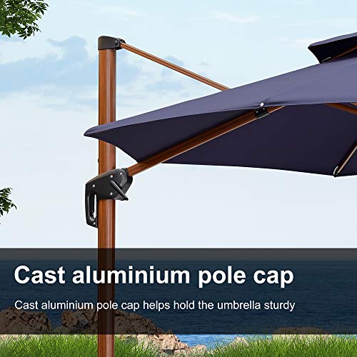 PURPLE LEAF 11 Feet Double Top Deluxe Sunbrella Wood Pattern Round Patio Umbrella Offset Hanging Umbrella Cantilever Umbrella Outdoor Market Umbrella Garden Umbrella, Spectrum Indigo