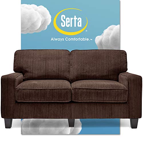 Serta Palisades Upholstered Sofas for Living Room Modern Design Couch, Straight Arms, Soft Fabric Upholstery, Tool-Free Assembly, 61" Loveseat, Brown