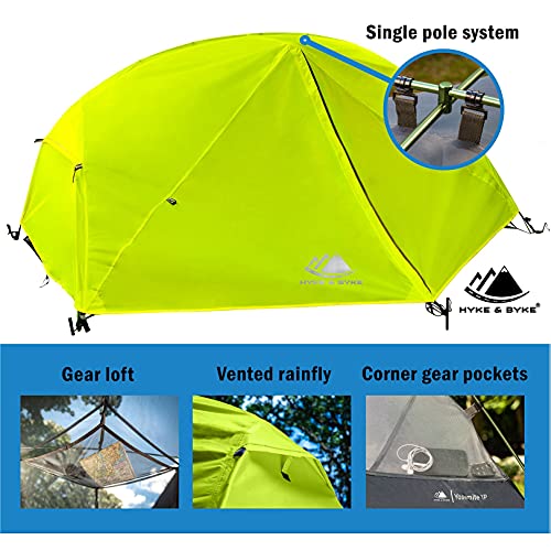 2 Person Backpacking Tent with Footprint - Lightweight Zion Two Man 3 Season, Waterproof, Ultra Compact 2p Freestanding Backpack Tents for Camping and Hiking by Hyke & Byke (Lime Green)