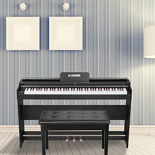LAGRIMA Digital Piano, 88 Key Electric Keyboard Piano for Beginner/Adults with Padded Piano Bench+Music Stand+Power Adapter+3-Pedal Board+Instruction+Headphone Jack(Black With 2 Person Bench)