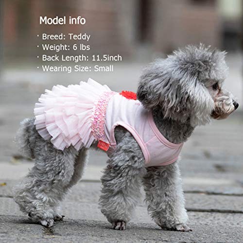 KYEESE Dog Dresses Strawberry Tiered Ruffle Dogs Dresses Pink with Sequins Cat Dress Puppy Dress