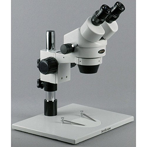 AmScope Professional Binocular Stereo Zoom Microscope, 0.7X-4.5X Objective, Fluorescent Ring Light, Large Table Pillar Stand