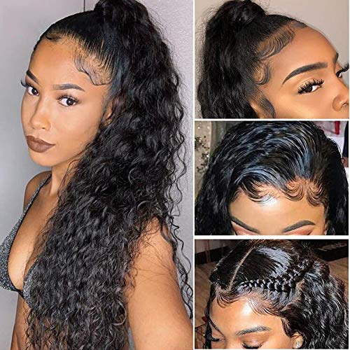 Lace Front Human Hair Water Wave Wigs 13x4 Lace Frontal Deep Curly Wigs 10A Glueless Brazilian Virgin Human Hair Wigs Pre Plucked With Baby Hair For Black Women 150% Density