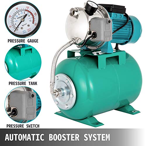 Happybuy Shallow Well Jet Pump & Tank 1 HP 750W w/ Pressure Tank 740GPH Stainless Steel