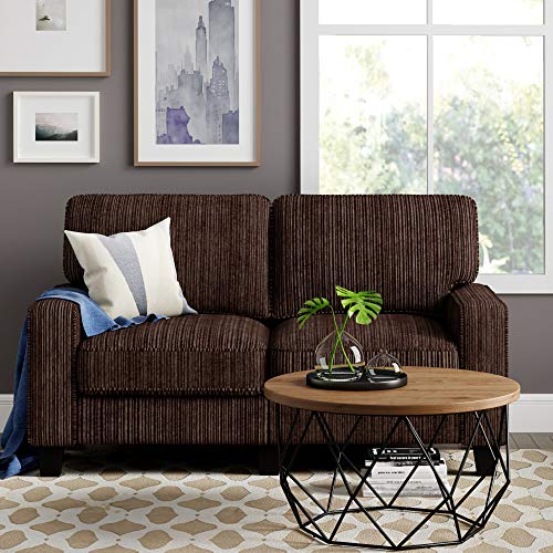 Serta Palisades Upholstered Sofas for Living Room Modern Design Couch, Straight Arms, Soft Fabric Upholstery, Tool-Free Assembly, 61" Loveseat, Brown
