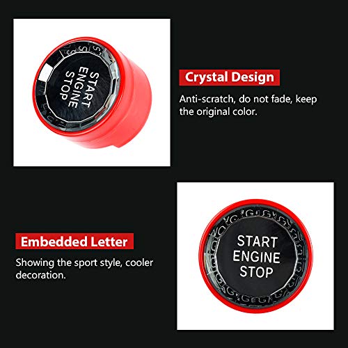LECART Crystal Red Car Start Stop Engine Push Button Cover Start Ignition Button Cover Cap Push to Start Button Caps Compatible with BMW 1 2 3 4 5 6 7 Series X1 X2 X3 X4 X5 X6 F Chassis G Chassis