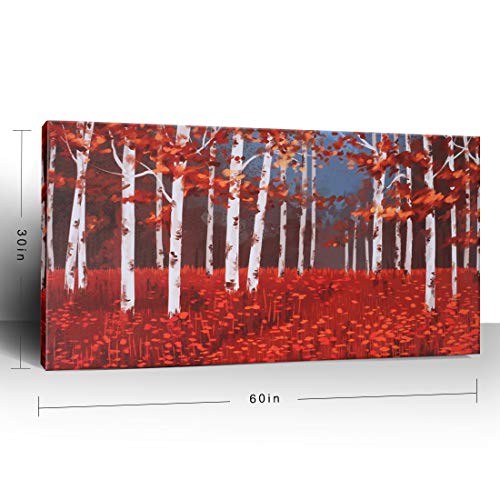 Large Wall Art Red Tree Forest Landscape Picture Modern Birch Trees Canvas Prints Nature Painting Artwork Gallery and Framed for Home Living Room Bedroom Office Decor Huge Size 60x30inch