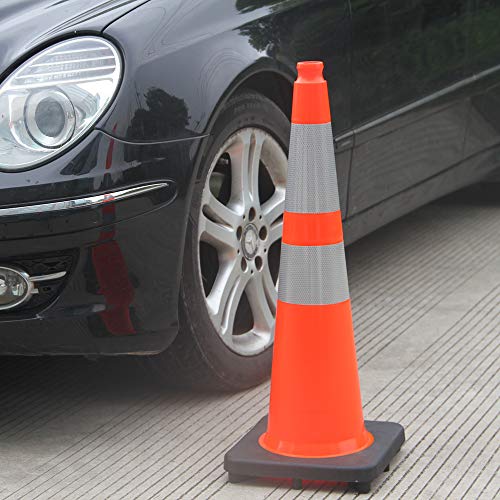 (8 Cones) BESEA 28” inch Orange PVC Traffic Cones, Black Base Construction Road Parking Cone Structurally Stable Wearproof (28" Height)