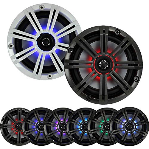 4) Kicker OEM Replacement 6.5" 195W LED Marine Audio Coaxial Stereo Speakers with Silver Grilles