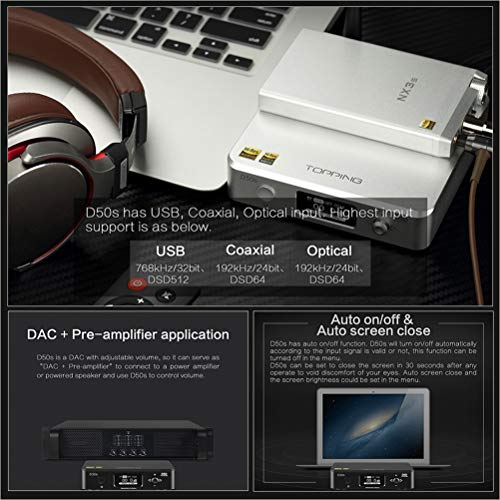 Topping D50s Hi-Res Audio DAC Bluetooth 5.0 Decoder 768Khz LDAC Version OPA1612 USB Opt Coax Input W/ Remote