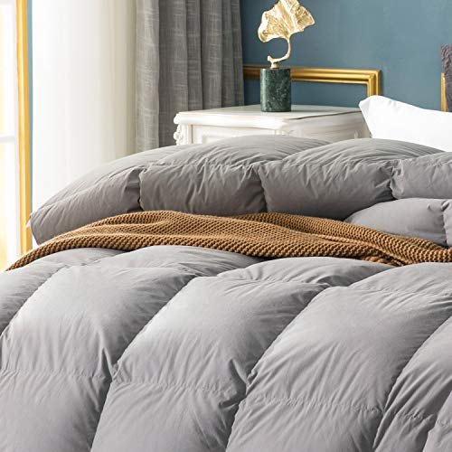 Globon Fusion White Goose Down Comforter Queen Size All Cotton 300 Thread Count Shell Hypoallergenic W/ Corner Tabs
