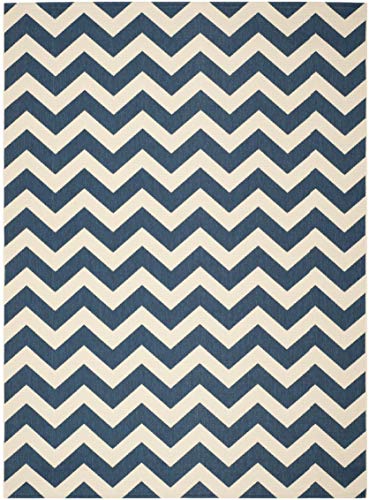 Safavieh Courtyard Collection CY6244 Chevron Indoor/ Outdoor Non-Shedding Stain Resistant Patio Backyard Area Rug, 8' x 11', Navy / Beige