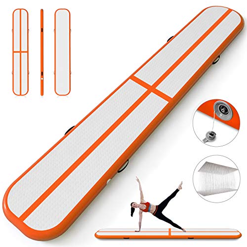Happybuy 10ft 13ft 16ft 20ft 23ft 26ft 30ft Air Track 4 inches Airtrack Inflatable Air Track Tumbling Mat for Gymnastics Martial Arts Cheerleading Tumble Track without Pump Orange 10ft 20x4in