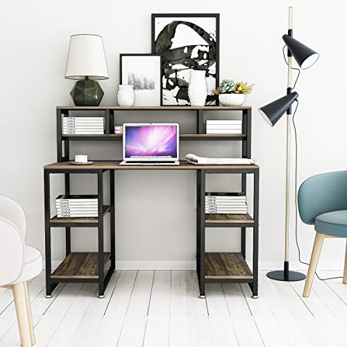Computer Desk with Hutch DEWEL 47” Office Desk Gaming Table Writing Study Table Workstation with 2 Storage Bookshelf for Home Office