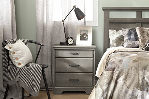 South Shore Versa Nightstand with 2 Drawers and Charging Station, Weathered Oak