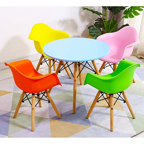 Costzon Kids Mid-Century Modern Style Dining Set (Colorful, Table & 4 Armchairs)