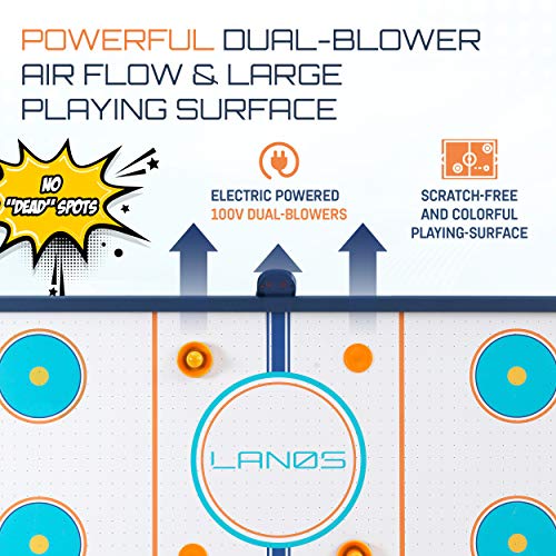 Lanos Air Hockey Table For Kids & Adults 5 Foot W/ Electronic Scoreboard Powerful Dual Blowers 4 Pushers 2 Pucks Ice Game Room