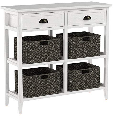 Signature Design by Ashley - Oslember Storage Accent Table - Includes 4 Brown Removable Baskets - Antique White Finish