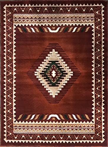 Kingdom Southwest Native American Area Rug Rust Terra Cotta Burgundy Green Beige Design D143 (8 Feet X 10 Feet)