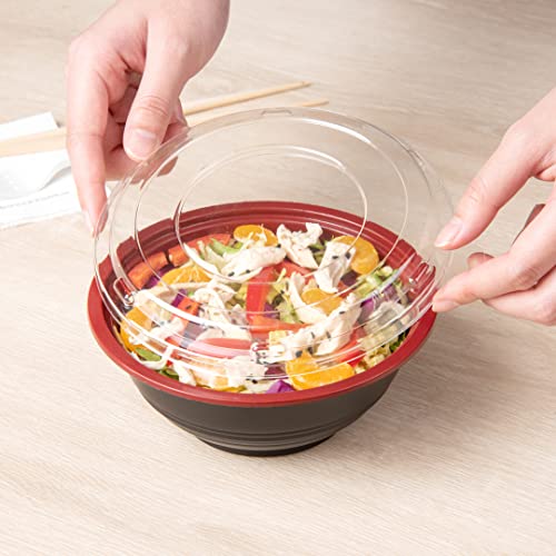 18 Ounce Plastic Food Bowls, 200 With Lid Disposable Food Containers - Mircowave-Safe, BPA-Free, Black And Red Plastic To Go Bowls, Disposable - Restaurantware