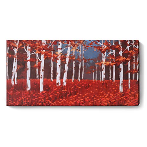 Large Wall Art Red Tree Forest Landscape Picture Modern Birch Trees Canvas Prints Nature Painting Artwork Gallery and Framed for Home Living Room Bedroom Office Decor Huge Size 60x30inch