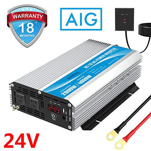 Giandel 1200Watt Power Inverter 24V DC to 110V 120VAC with Solar Charge Controller and Remote and Dual AC Outlets & USB Port