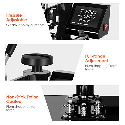 Heat Press 12" x 15" - TUSY 5 in 1 Swing Away Heat Press Machine for T Shirts Hat Mug Cap Plate, Multifunctional Digital Heat Transfer Sublimation