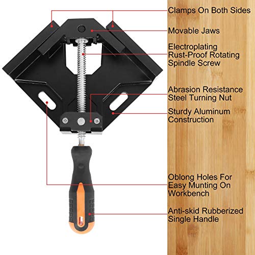 2 Pack Corner Clamp 90 Degree Right Angle Clamps Aluminum Alloy Quick Release Right Corner Clamp Adjustable Swing Jaw Clamping Tool & Frame Bench Vise Tool for Woodworking, Framing, Welding, Drilling