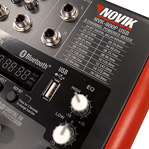 NOVIK NEO Mixer NVK 800P Usb 8 Channel Powered Bluetooth Direct MP3 Recording WAV & WMA files 1200W 1200W Peak Graphic Equalizer