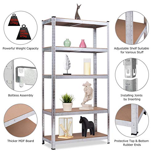 2 Pieces Shelving Rack Storage Shelf Steel Garage Utility Rack 5-Shelf Adjustable Shelves Heavy Duty Display Stand for Books