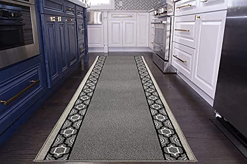 Custom Runner Trellis Border Roll Runner 36 Inch Wide x Your Length Size Choice Slip Skid Resistant Rubber Back 5 Color Options (Grey, 25 ft x 36 in)