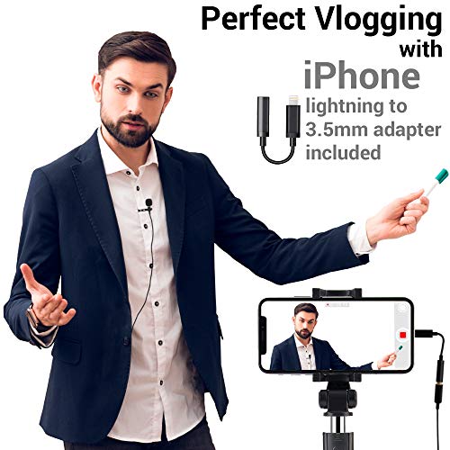 Lavalier Lapel Microphone with Adapter Compatible with iPhone X, XR, XS, XS Max, 8, 8 Plus, 7, 7 Plus - iPhone Microphone for Video Recording