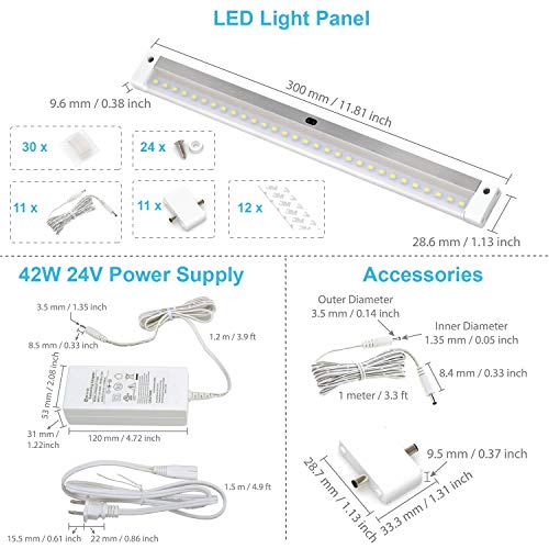 EShine White Finish 12 Panels 12" LED Under Cabinet Lighting Kit Touchless Dimming Control -Cool White (6000K)