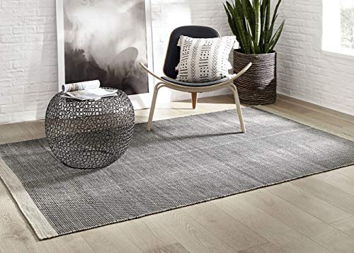 Fab Habitat, Indoor/Outdoor Floor Rug - Handwoven, Made from Recycled Plastic Bottles - Kingscote/Black & Beige, 6' x 9'