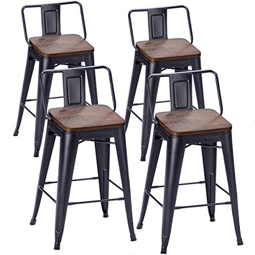 Tongli Metal Barstool Counter Industrial Patio Dining Chair for Kitchen Matte Black Backless(Set of 4) 30"