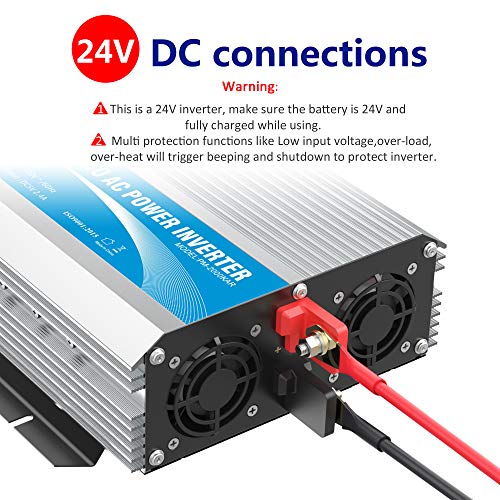 2000W 24V Modified Sine Wave Power Inverter DC 24 Volt to AC 110 120 Volt with Remote Control & LED Display and USB Port for RV Truck Boat