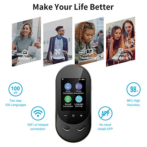 Language Translator Device Offline Translator Device Two Way Instant Voice Translator Support 106 Languageswith Camera Translation for Travelling Abroad Learning Shopping Business Chat Shopping Black