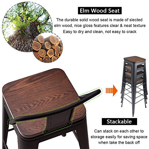 Tongli Metal Barstool Counter Industrial Patio Dining Chair for Kitchen Matte Black Backless(Set of 4) 30"