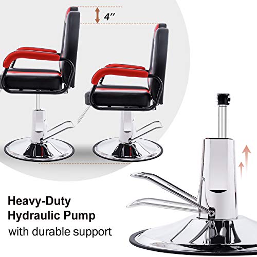 Hydraulic Recliner Barber Chair for Salon w/ 20% Extra Wider Seat & Heavy Duty Hydraulic Pump, 2020 Upgraded Black & Red