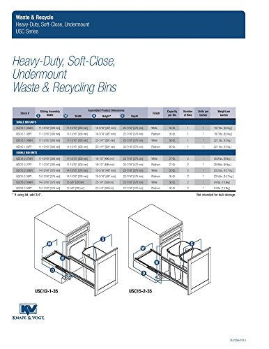 Knape & Vogt USC15-2-35PT In-Cabinet Soft Close Pull Out Trash Can, 19.19 by 14.81 by 22.44-Inch,Platinum