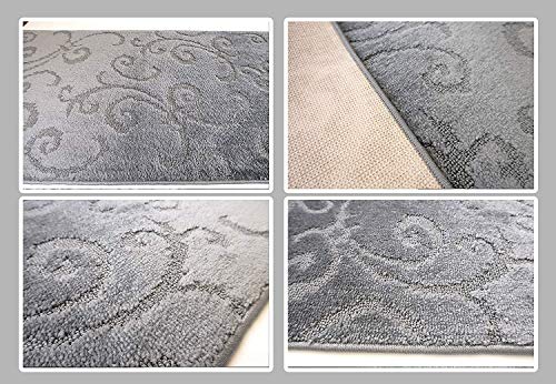 Custom Length Hallway Runner Rug,Slip Resistant,Scroll Grey, 26 Inch X 27 feet, Sold and Priced Per Foot