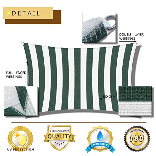 COARBOR Sun Shade Sail Canopy Green/White Wide Stripes 13'x14' UV Block Canopy Perfect for Patio Outdoor Garden (We Make Custom Sizes)