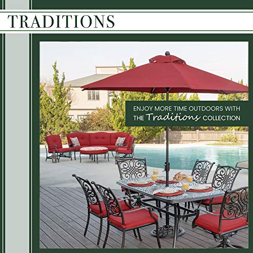 Hanover Traditions 9Pc Cast Aluminum Outdoor Patio Dining Set, 8Swivel Rocker Chairs & 42"x84"Rectangle Table, Red, TRAD9PCSW8-BLU