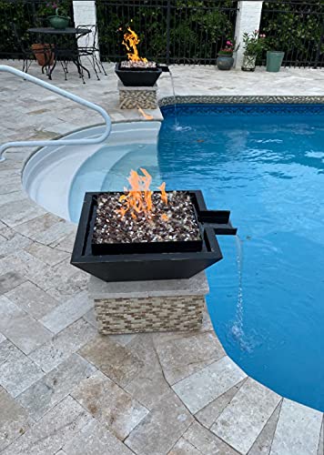 18" 24" Stainless Steel or Rustic Black Square Fire Pit Bowl Pot w/Waterfall Column (24" Fire Pit w/Waterfall, Rustic Black)