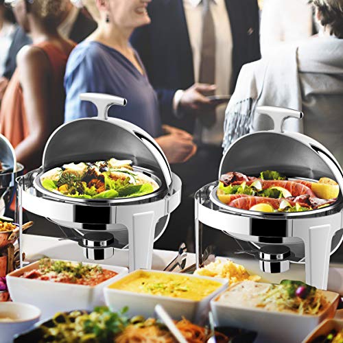 2 Packs 6 Quart Chafing Dish 180 Degree Roll Top Chafer Dishes Buffet Set for Heat Preservation Stainless Steel Round Chafing