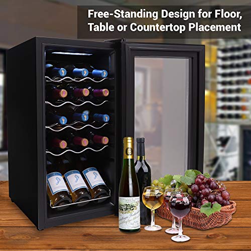 15 Bottle Wine Cooler Refrigerator White and Red Wine Fridge Chiller Countertop Wine Cooler 15 Bottle Capacity Digital Control Glass Door