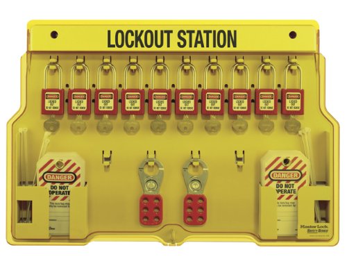 Master Lock Lockout Tagout Station, Covered Group Lockout Station, Includeds 10 Zenex Padlocks, 1482BP411