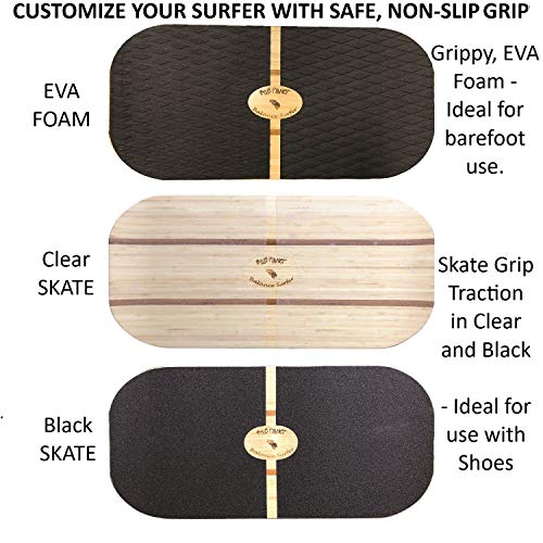 Blue Planet Balance Surfer 7-in-1 Bamboo Wooden Board Trainer Great For Standing Desks, Surfing, SUP, Yoga, Physical Therapy, Exercise (Clear Skate)