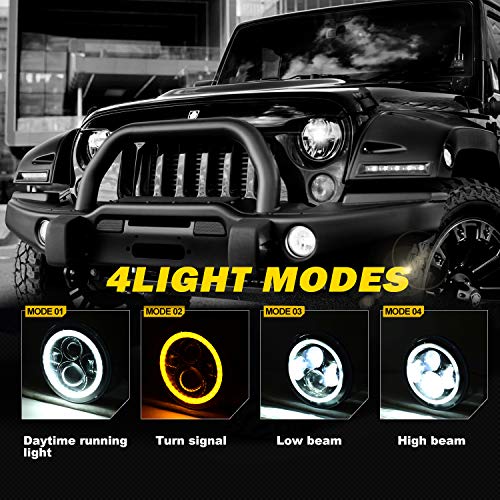 DOT Approved 7in RGB Halo Jeep Wrangler Headlights + 4in RGB LED Fog Lights Halo Ring Amber Combo Kit For Jeep Wrangler 1997-2019